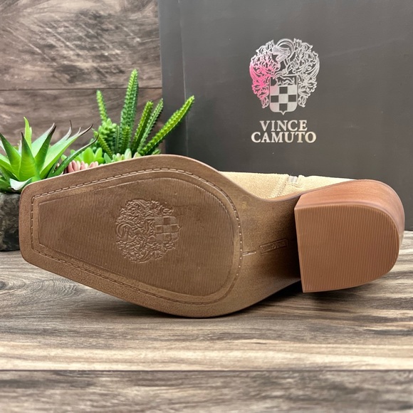 NIB Vince Camuto Amtinda Square Toe Block Heel Leather Bootie Tortilla 9M - Picture 10 of 13